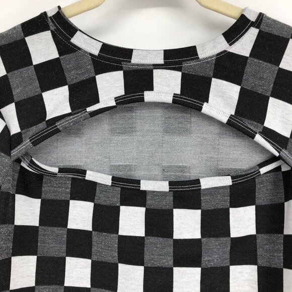 BP by Nordstrom Black White & Grey Gingham Checker Cutout Crop Top Shortsleeve S - Picture 5 of 16